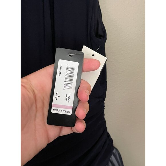 SLNY Missy Blue Fit & Flare Cocktail Party Dress Sleeveless Navy Size 6 Stretch - Picture 7 of 16